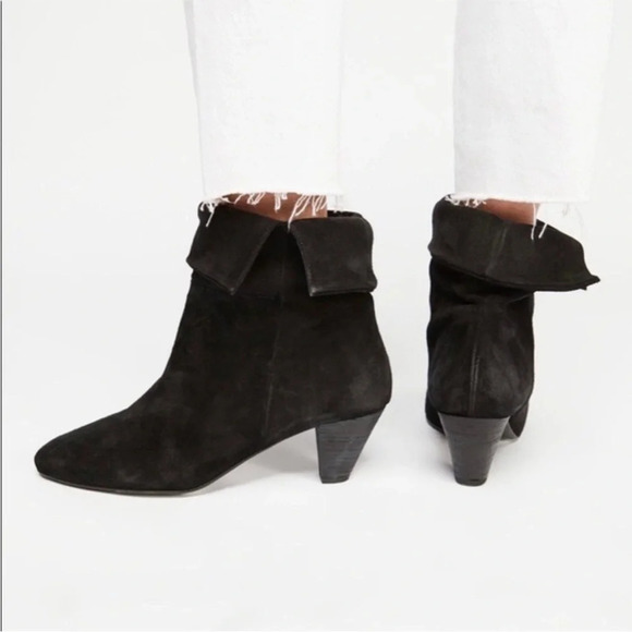 Free People Womens Adella Heeled Ankle Booties Black Draped Suede top Sz 7.5 - Picture 5 of 14